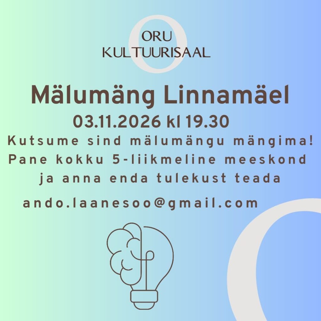 Mälumängu plakat: Linnamäel 3. novembril kell 19.30.
